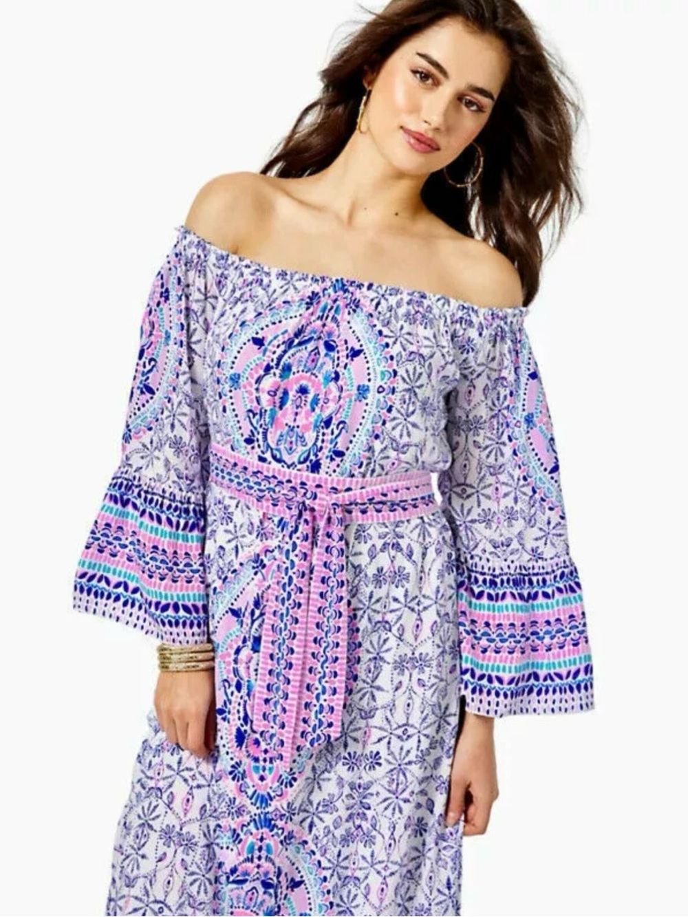 Lilly Pulitzer Abigale midi printed side shoulder dress with belt Size S - Picture 3 of 10